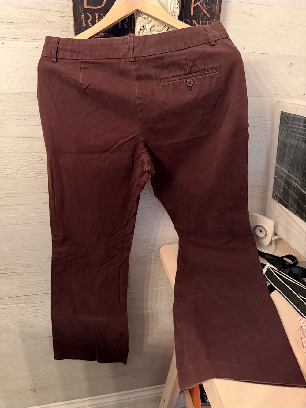 Express Design Studio Editor Vintage Boot Cut Trousers in Dark Brown 04' Cotton - Picture 3 of 7
